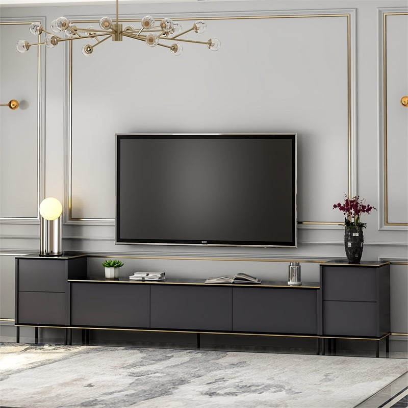 Pemberly Row Modern TV Unit in Anthracite Finish with Storage