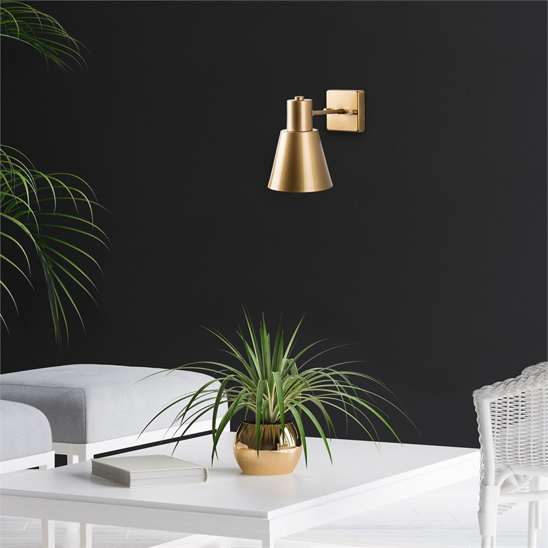 Pemberly Row Funnel Wall Lamp in Gold Metal and Glass