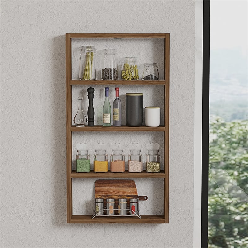 Pemberly Row Walnut Wall Shelf with Multiple Storage Levels