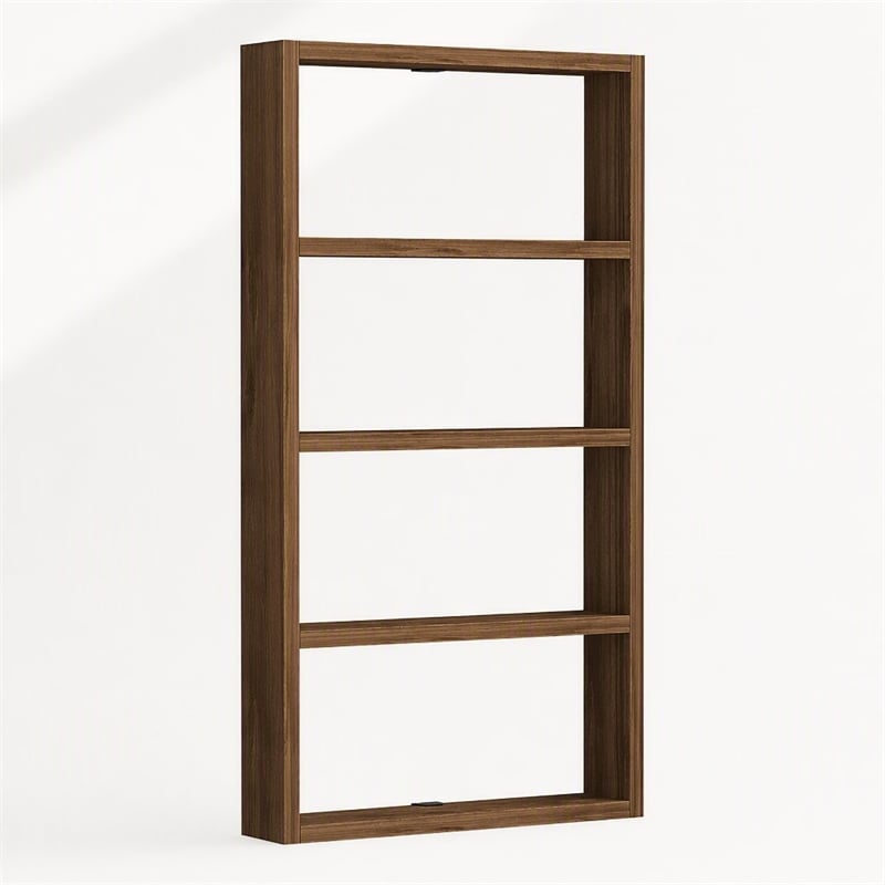 Pemberly Row Walnut Wall Shelf with Multiple Storage Levels
