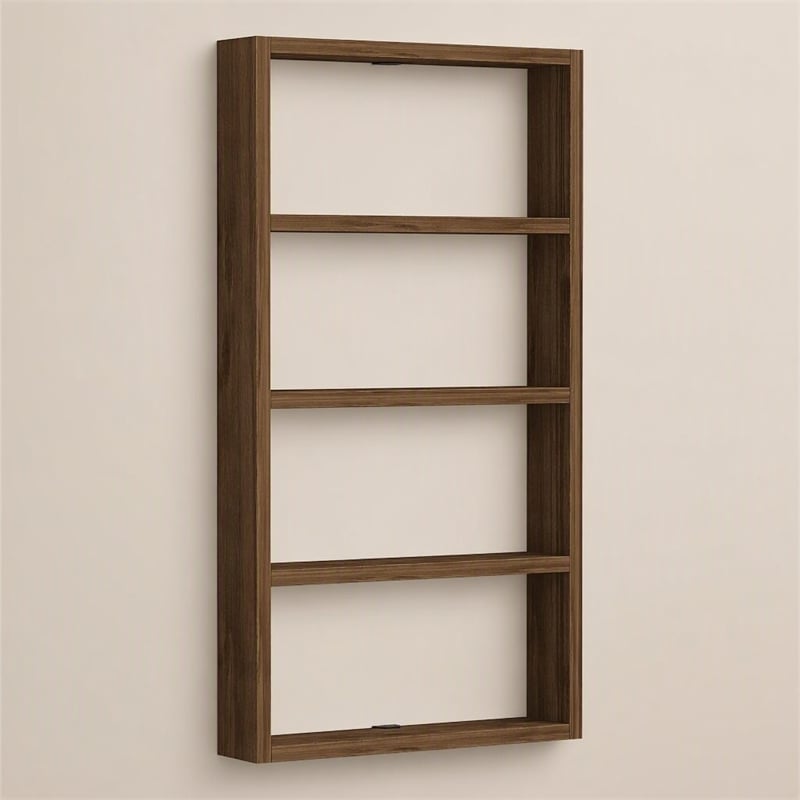Pemberly Row Walnut Wall Shelf with Multiple Storage Levels