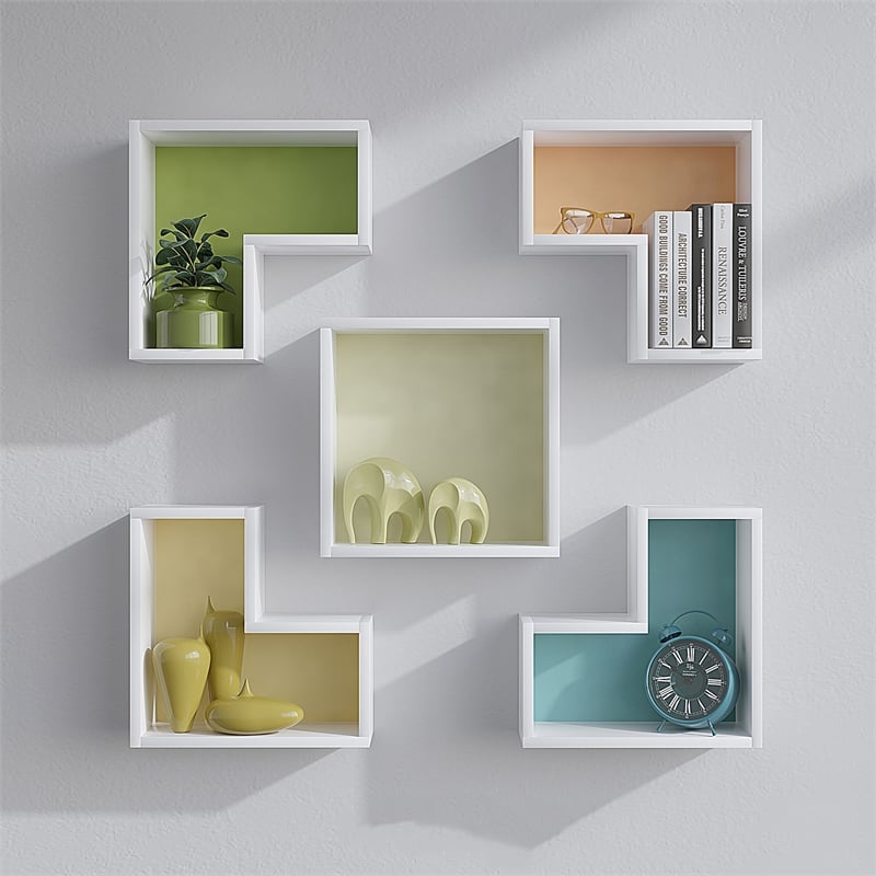 Pemberly Row White Wall Shelf with Sturdy Melamine Build