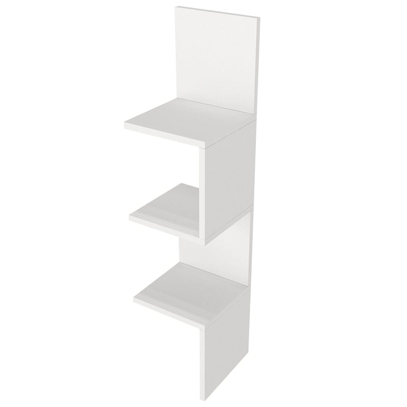 Pemberly Row Corner Wall Shelf in White Melamine-Coated Particle Board