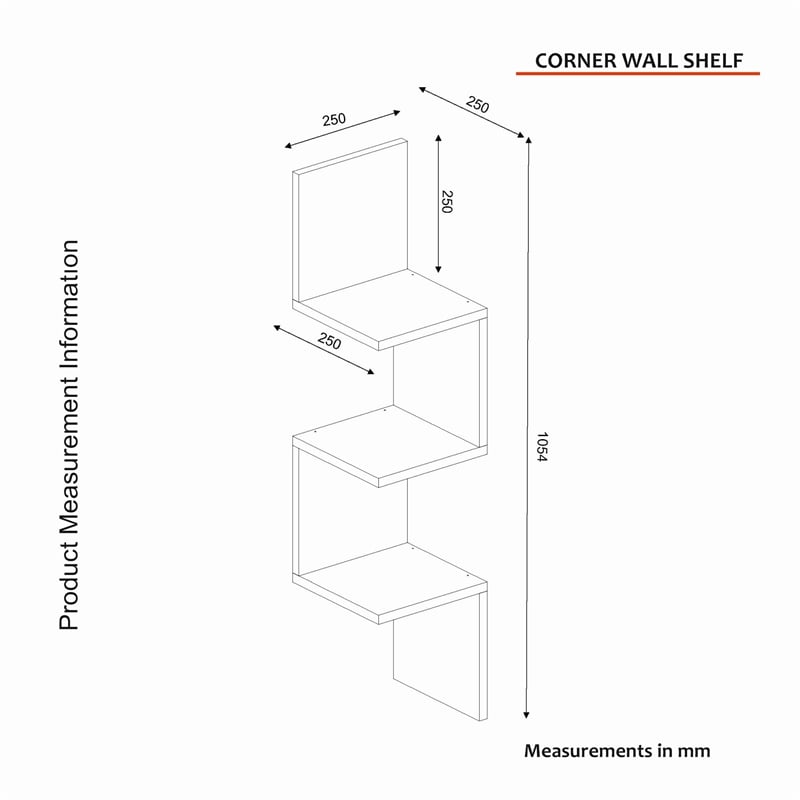 Pemberly Row Corner Wall Shelf in White Melamine-Coated Particle Board