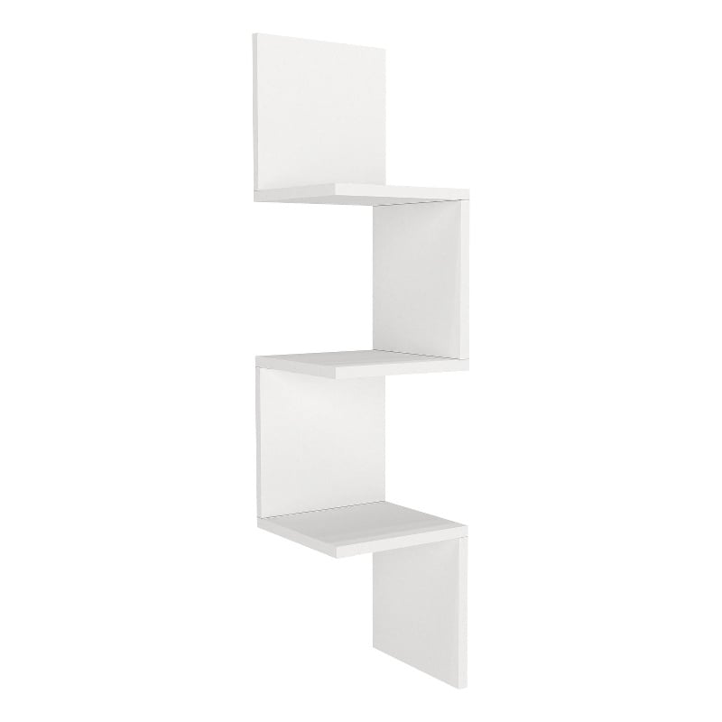 Pemberly Row Corner Wall Shelf in White Melamine-Coated Particle Board