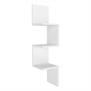 Pemberly Row Corner Wall Shelf in White Melamine-Coated Particle Board