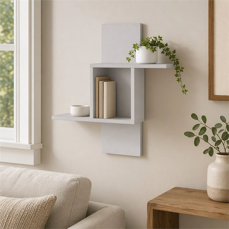 Pemberly Row Mill Wall Shelf in White Melamine-Coated Particle Board