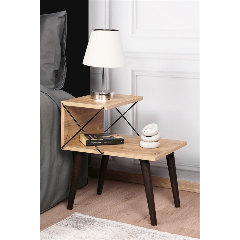 Pemberly Row Cross Nightstand in Pine-Finished Particle Board