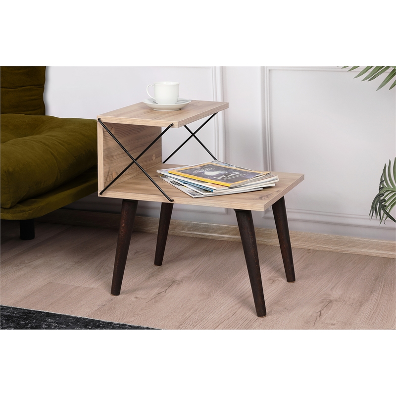 Pemberly Row Cross Nightstand in Pine-Finished Particle Board