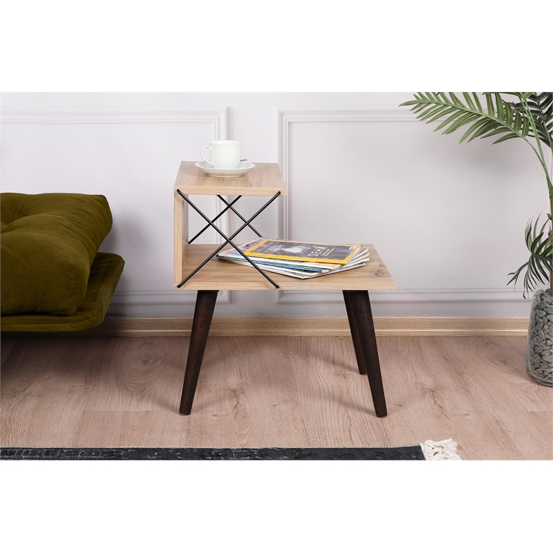 Pemberly Row Cross Nightstand in Pine-Finished Particle Board