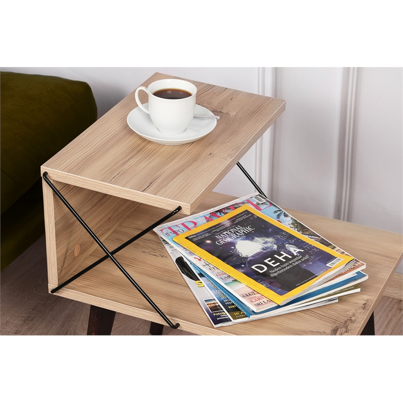 Pemberly Row Cross Nightstand in Pine-Finished Particle Board