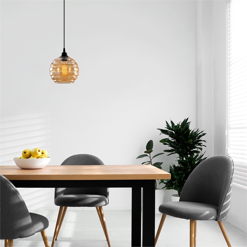 Pemberly Row Gold and Black Chandelier in Metal with Glass Cap