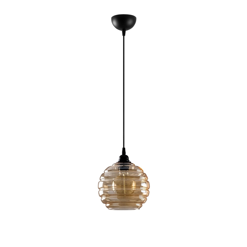 Pemberly Row Gold and Black Chandelier in Metal with Glass Cap