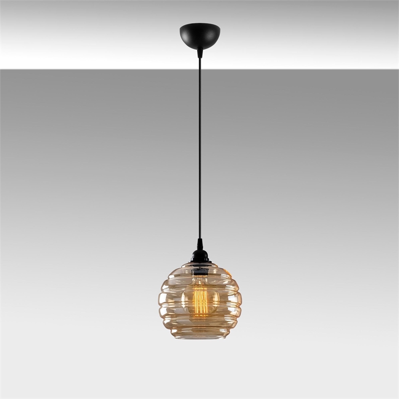 Pemberly Row Gold and Black Chandelier in Metal with Glass Cap