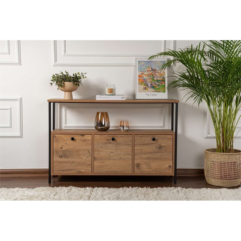 Pemberly Row Industrial Console in Atlantic Pine and Black