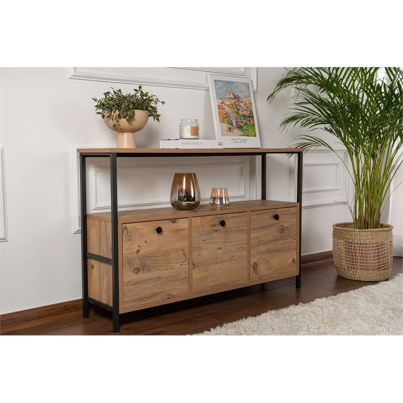 Pemberly Row Industrial Console in Atlantic Pine and Black