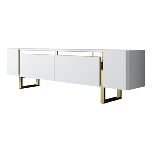 Pemberly Row White and Gold TV Stand with Metal Legs