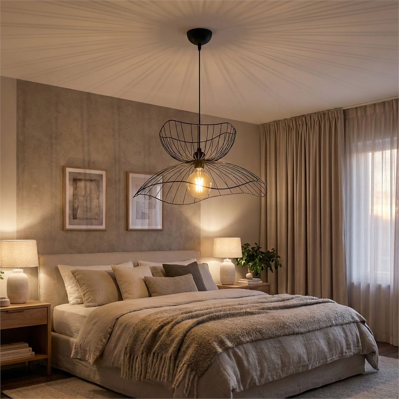 Pemberly Row Industrial Adjustable Height Chandelier in Black