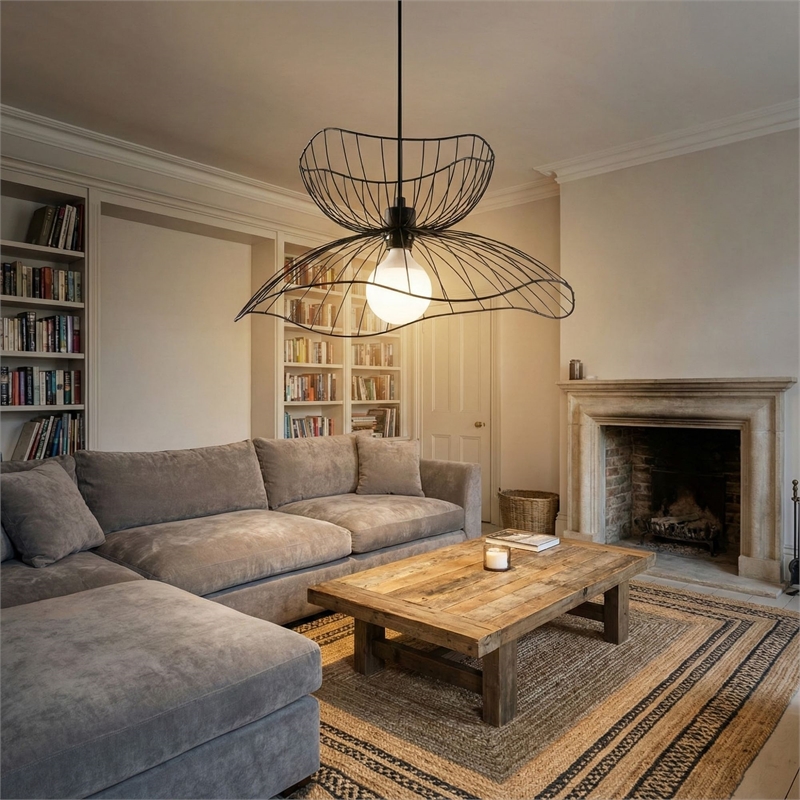 Pemberly Row Industrial Adjustable Height Chandelier in Black