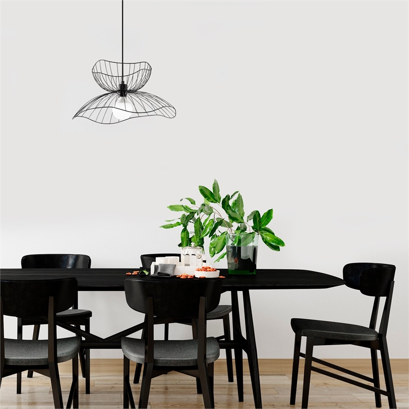 Pemberly Row Industrial Adjustable Height Chandelier in Black
