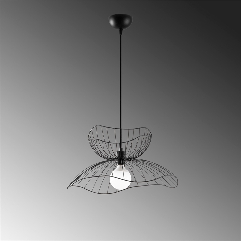 Pemberly Row Industrial Adjustable Height Chandelier in Black