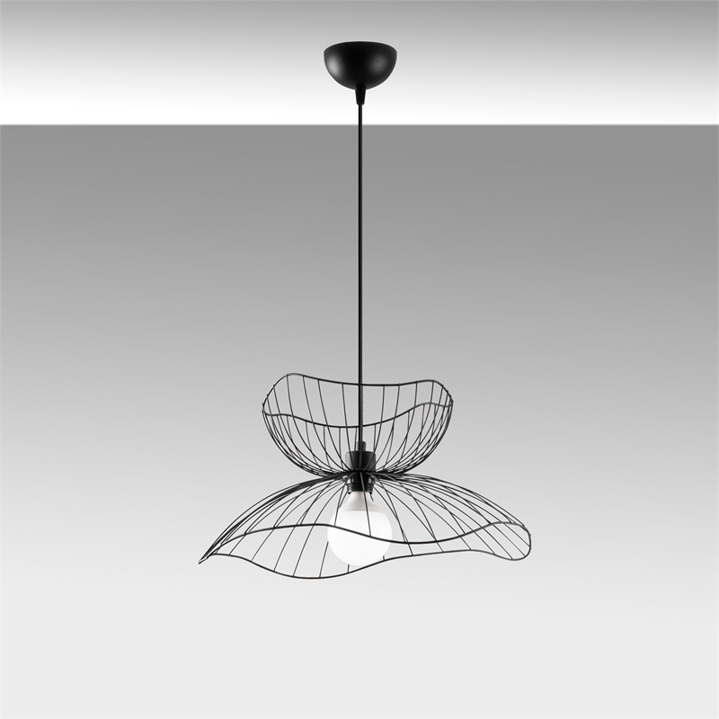 Pemberly Row Industrial Adjustable Height Chandelier in Black