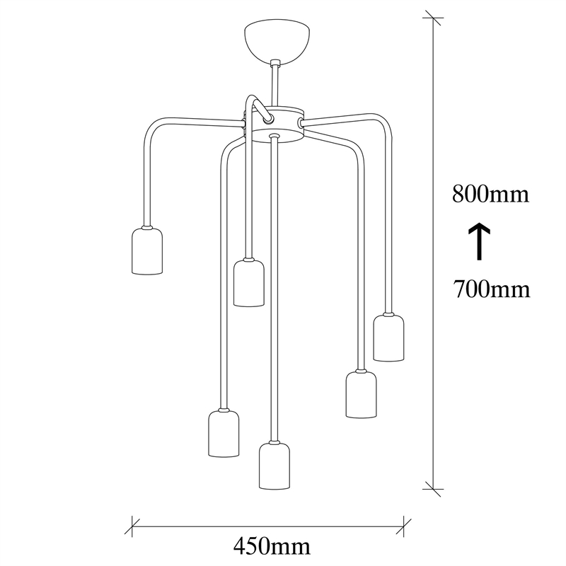 Pemberly Row Industrial 6-Light Black Chandelier with Iron Body