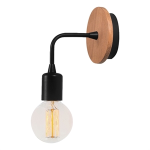 Pemberly Row Industrial Wall Lamp with Metal Body & Wooden Base in Black
