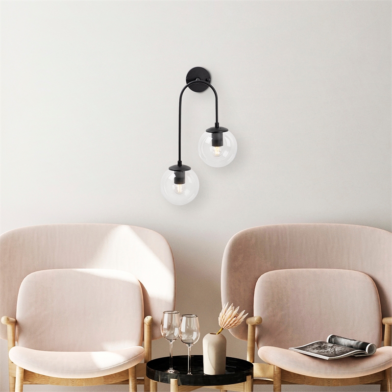 Pemberly Row Wall Lamp in Black with Metal Body & Glass Accents