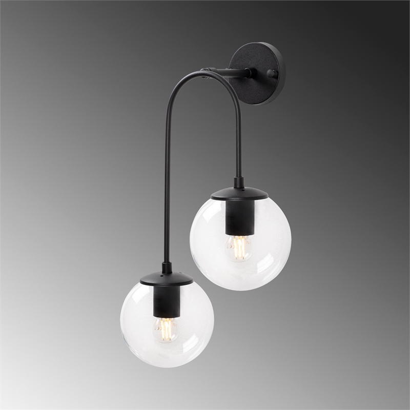 Pemberly Row Wall Lamp in Black with Metal Body & Glass Accents