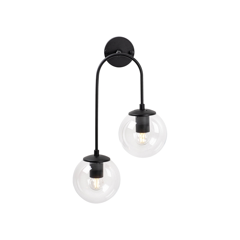 Pemberly Row Wall Lamp in Black with Metal Body & Glass Accents