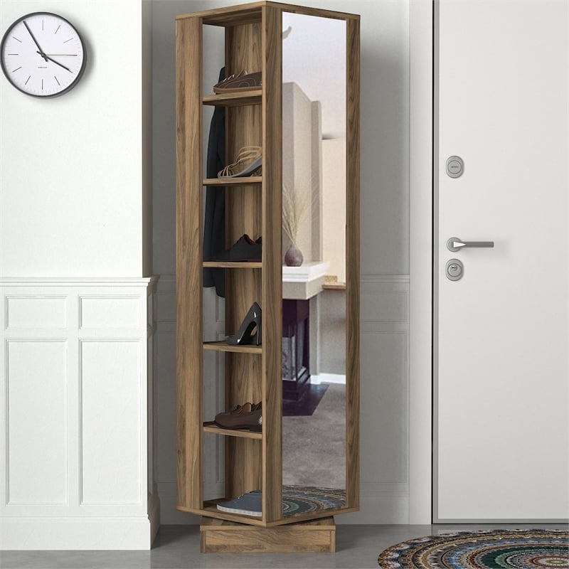 Pemberly Row Roll Hall Stand with Multipurpose Racks in Walnut Finish