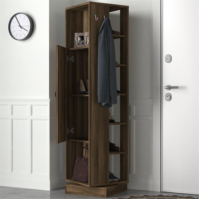 Pemberly Row Roll Hall Stand with Multipurpose Racks in Walnut Finish