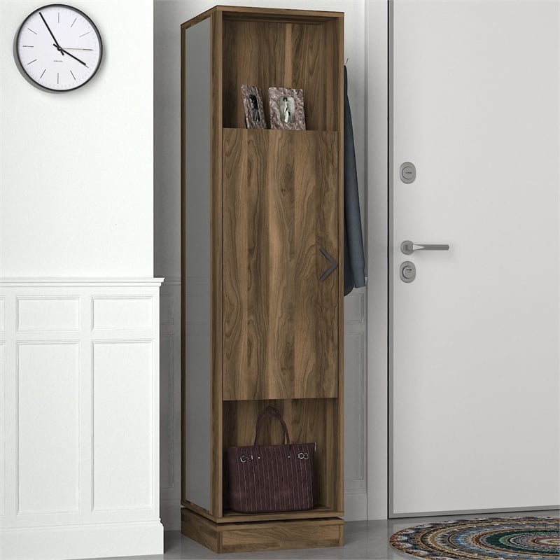 Pemberly Row Roll Hall Stand with Multipurpose Racks in Walnut Finish