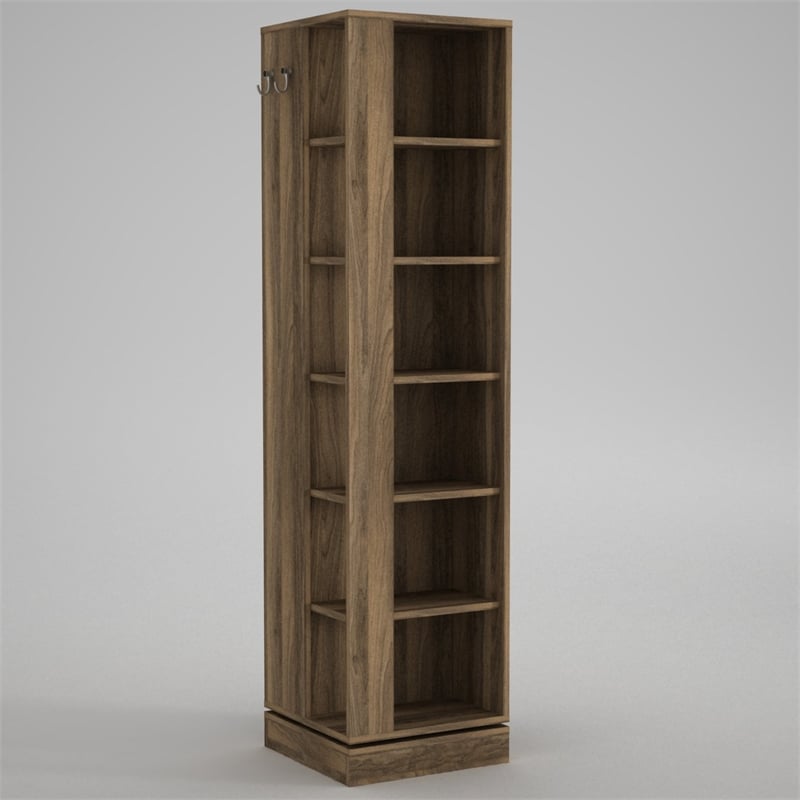Pemberly Row Roll Hall Stand with Multipurpose Racks in Walnut Finish