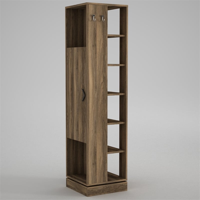 Pemberly Row Roll Hall Stand with Multipurpose Racks in Walnut Finish