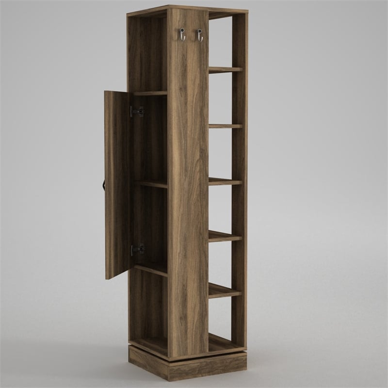 Pemberly Row Roll Hall Stand with Multipurpose Racks in Walnut Finish