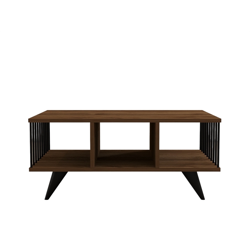 Pemberly Row Walnut Coffee Table with Spacious Surface and Lower Shelf