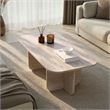 Pemberly Row Modern Coffee Table in Travertine Finish