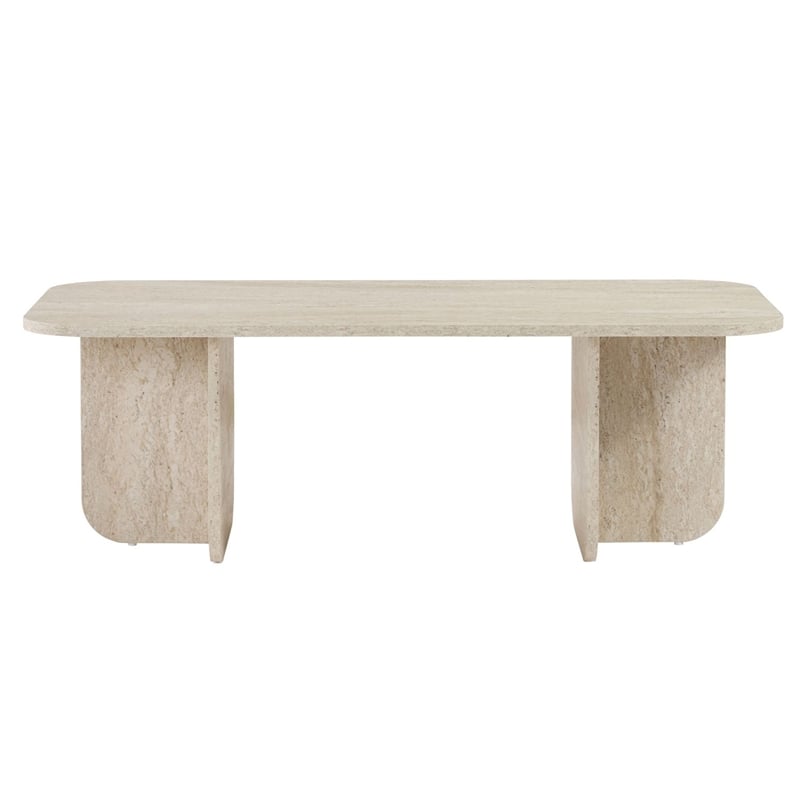Pemberly Row Modern Coffee Table in Travertine Finish