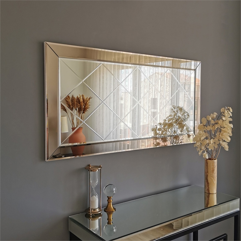 Pemberly Row Rectangular Silver Mirror 51.18 in Width x 25.59 in Height
