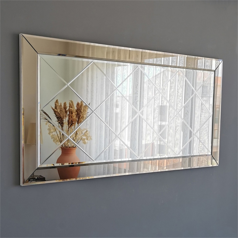 Pemberly Row Rectangular Silver Mirror 51.18 in Width x 25.59 in Height