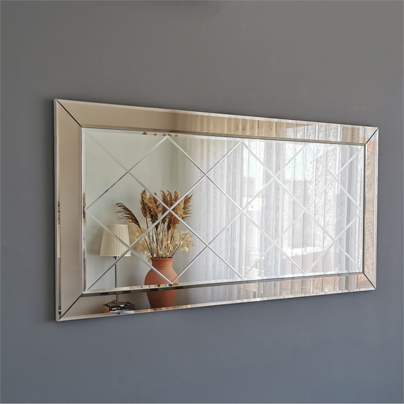 Pemberly Row Rectangular Silver Mirror 51.18 in Width x 25.59 in Height