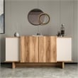 Pemberly Row Console Table in Sand and Walnut with Storage Shelves