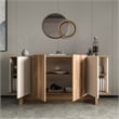 Pemberly Row Console Table in Sand and Walnut with Storage Shelves