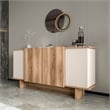 Pemberly Row Console Table in Sand and Walnut with Storage Shelves