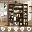 Pemberly Row Farmhouse Pantry Cabinet with LED Light and Barn Doors