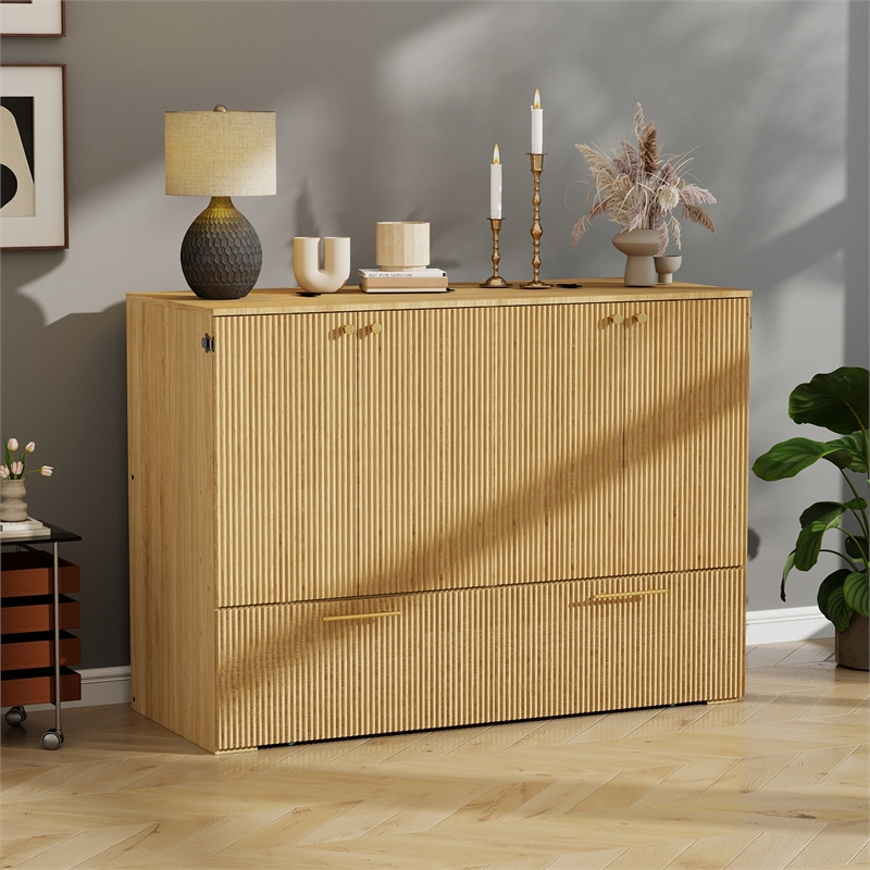 Pemberly Row Full-Size Murphy Cabinet Bed with Charging Station