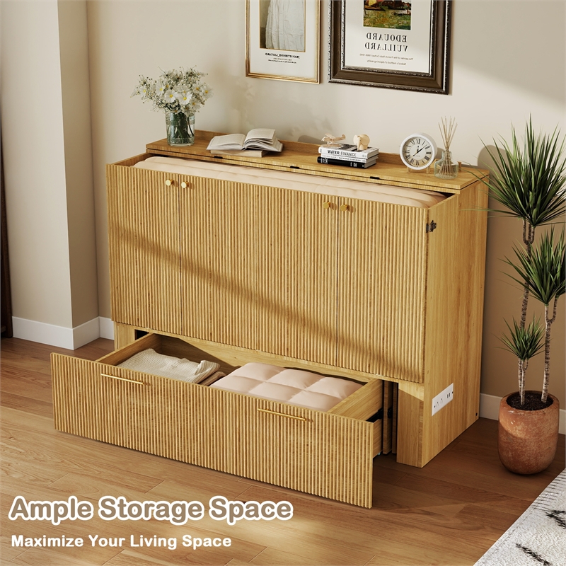 Pemberly Row Full-Size Murphy Cabinet Bed with Charging Station
