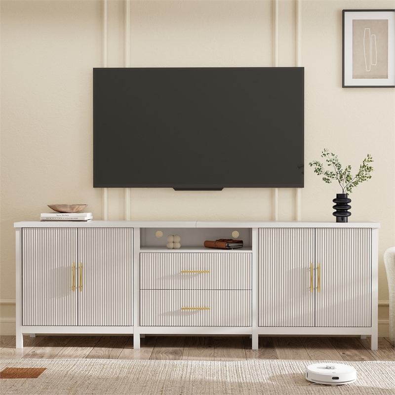 Pemberly Row Modern Fluted TV Stand for TVs up to 100 in White